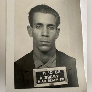 Original 1960s Vintage Hispanic Man MUGSHOT PHOTO MIAMI BEACH POLICE Dept.